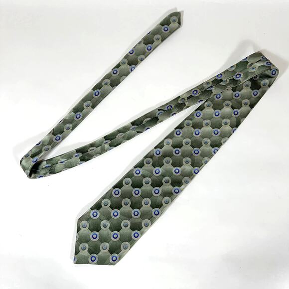 Green and Blue Vintage Tie, 100% Silk, Geometric Pattern from Puritan  Retro - Picture 3 of 7